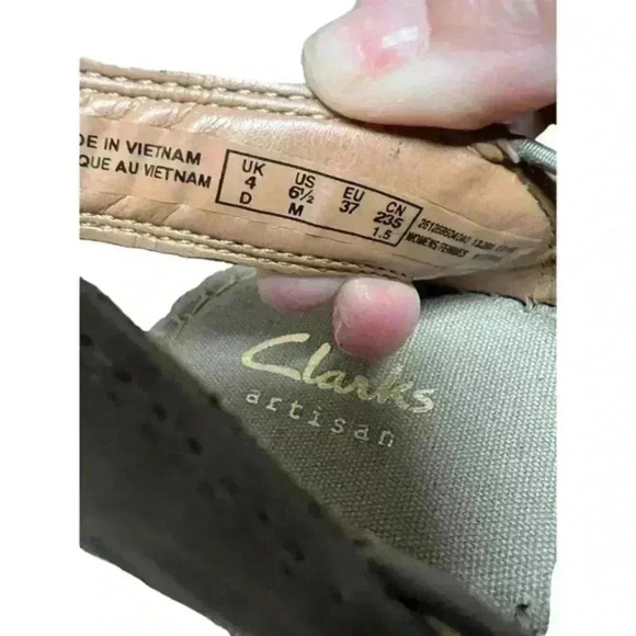 Clarks Artisan‎ Leather Petrina Gail Espadrille Wedge Sandal Sage Color - Picture 6 of 11